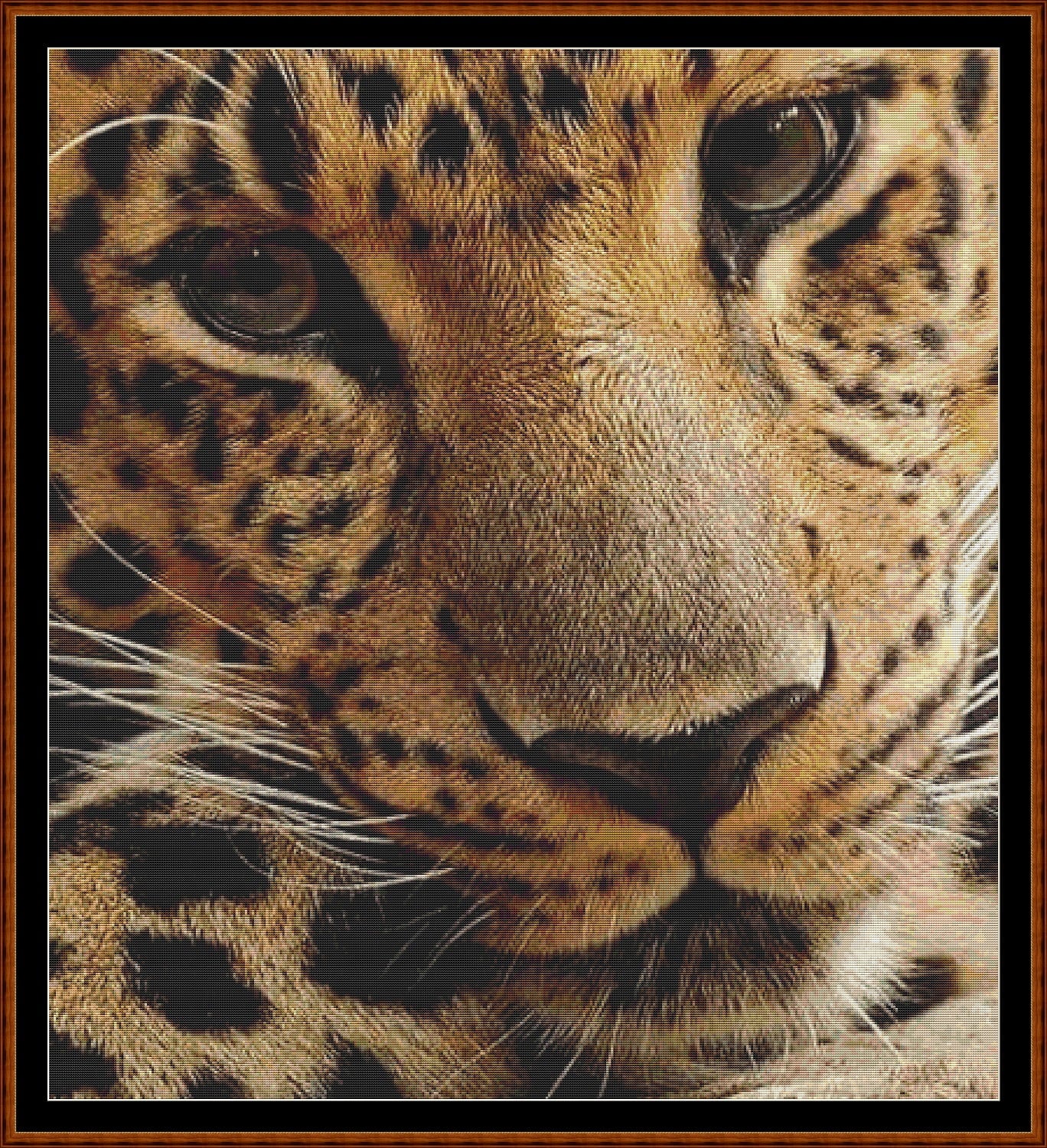 Up Close leopard cross stitch patterns are expertly created from art under CC0 license
