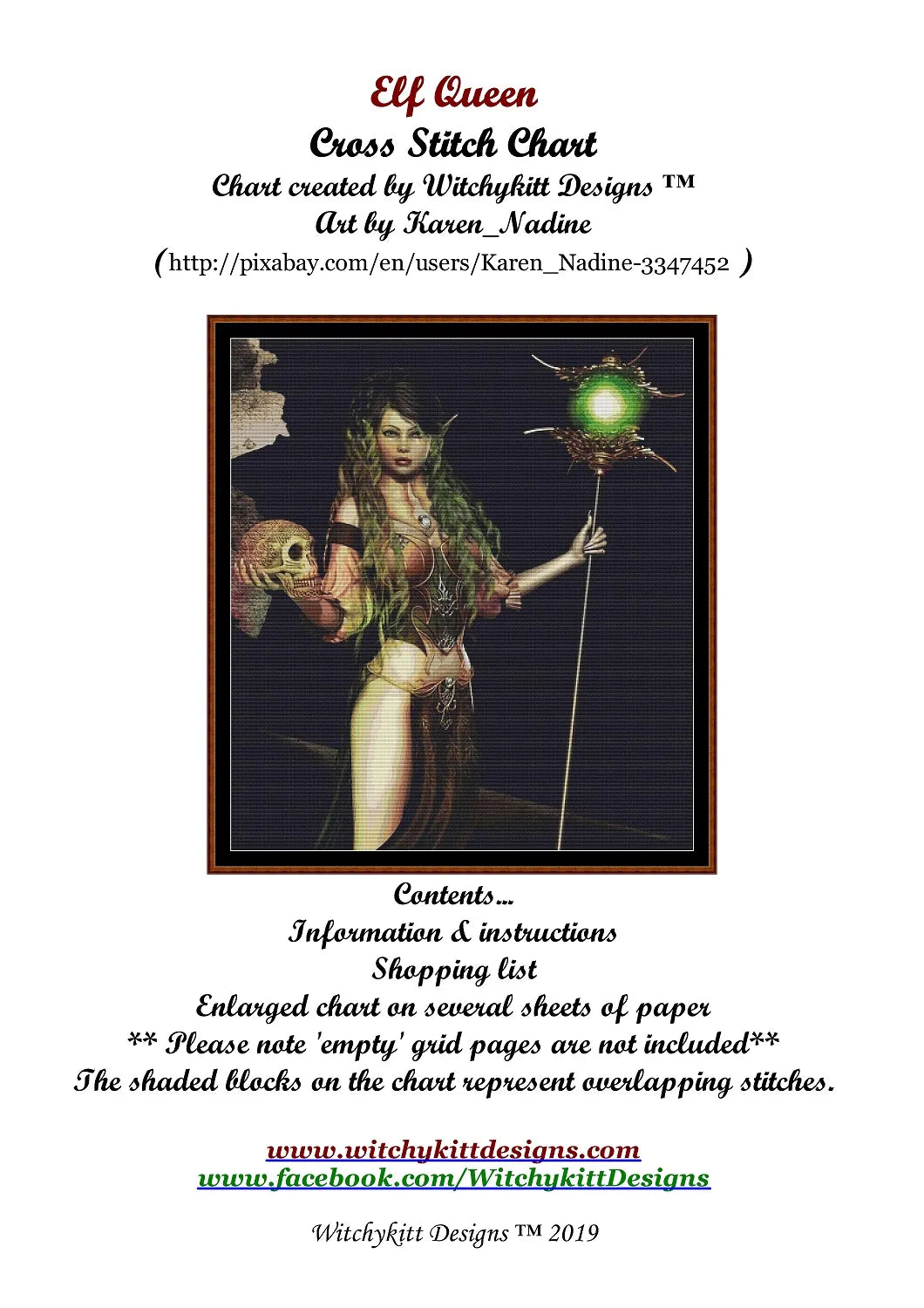 Elf Queen fantasy patterns created from art by Karen Nadine under CC0 license