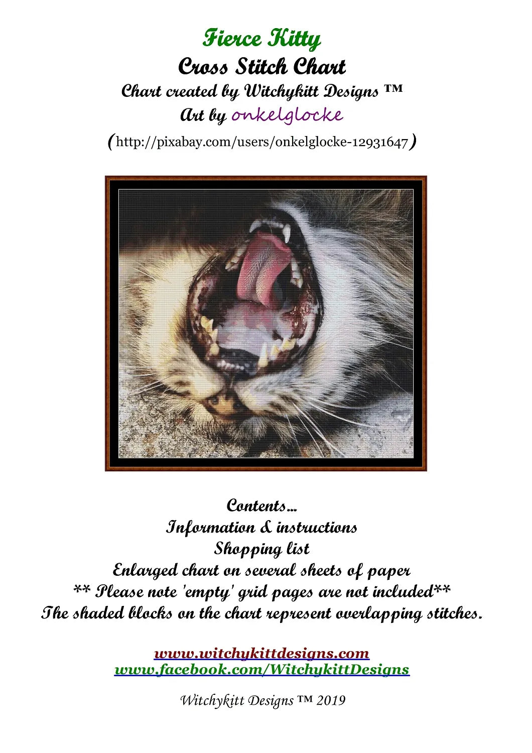 Fierce Kitty cross stitch patterns are expertly created from art by Andreas Glöckner (onkelglocke) under CC0 license