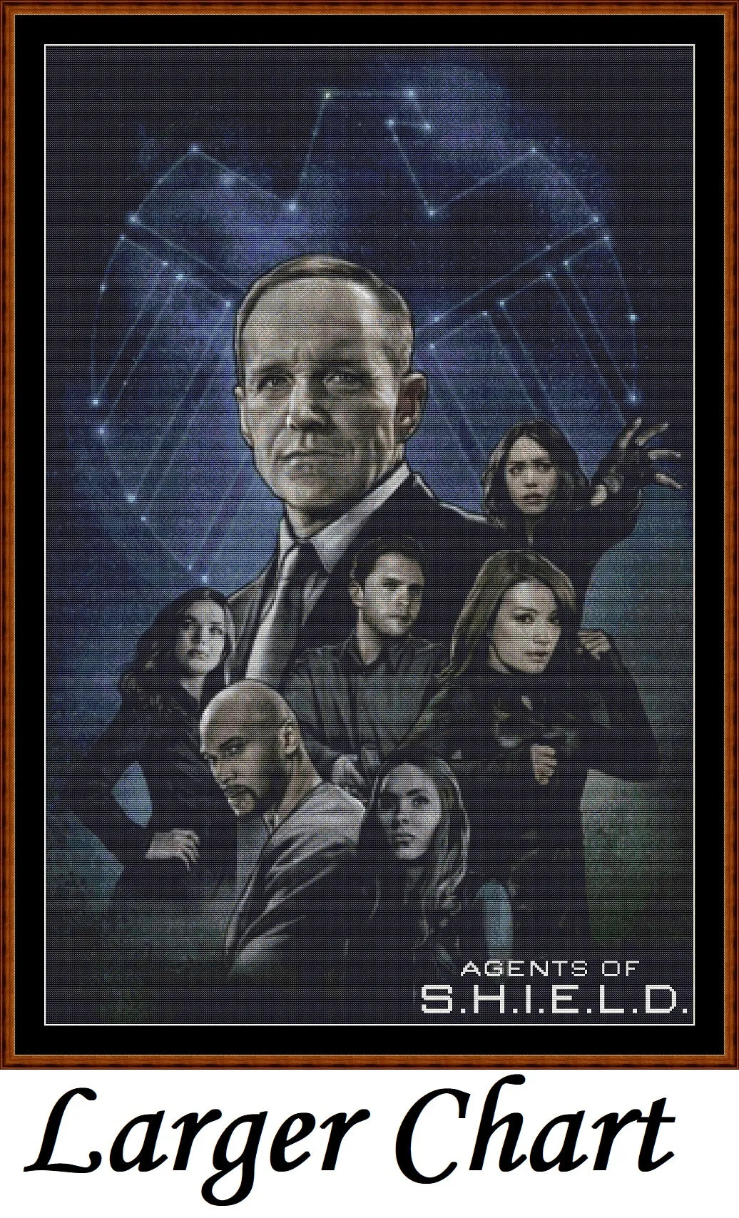 Expertly created patterns by Sam. - Agents Of SHIELD cross stitch patterns Agents Of SHIELD is a superhero Marvel pattern that comes as a full coverage pattern with no back-stitching. Additionally, Agents Of SHIELD is available in 2 different design sizes - cross stitch small & regular Each sale includes the B&W chart
