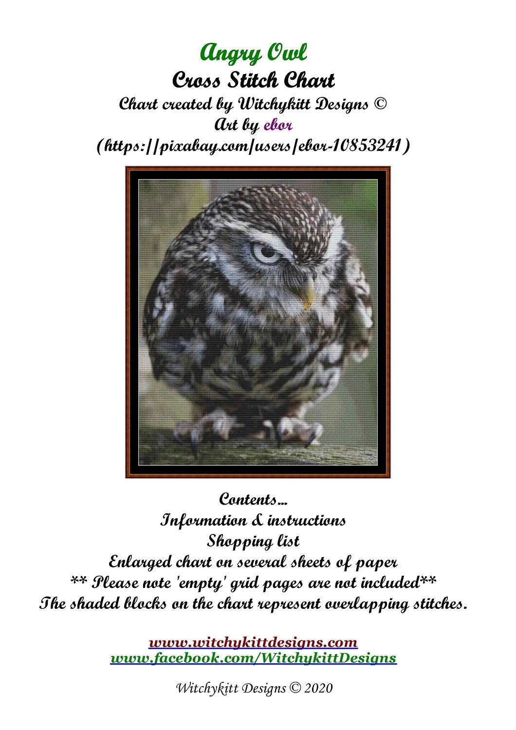 Angry Owl cross stitch patterns are a little owl design created from art by Paul Edney (ebor) under Public Domain CC0 license