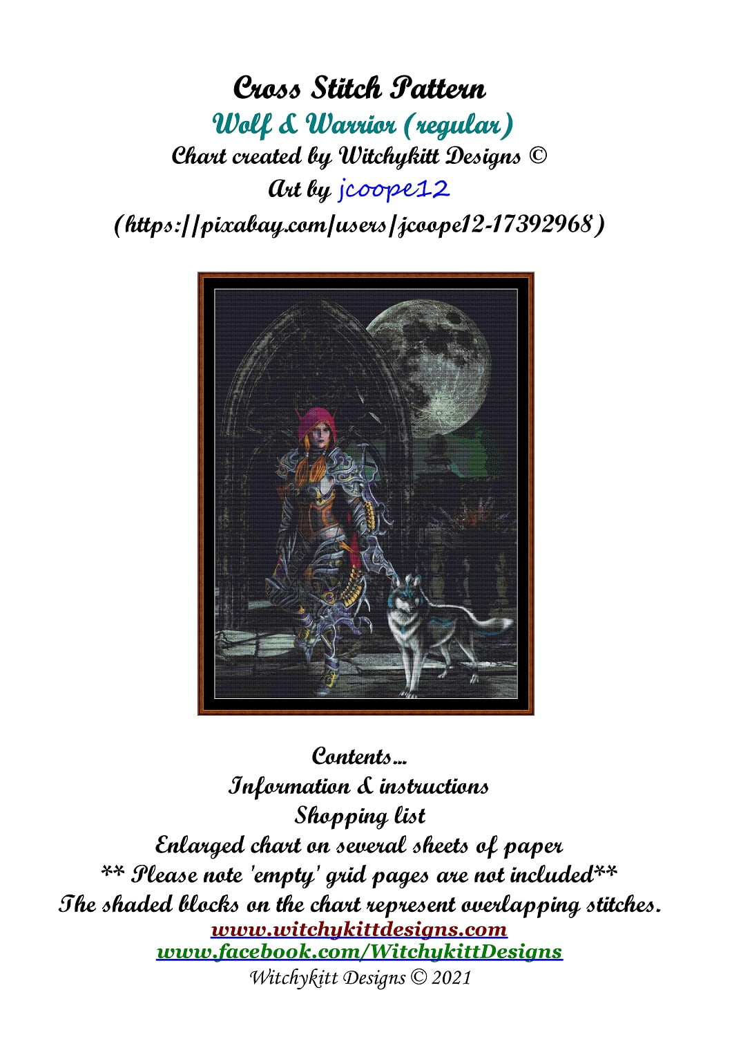 Wolf & Warrior cross stitch patterns are a fantasy design expertly created from art by Jim Cooper under Public Domain CC0 license