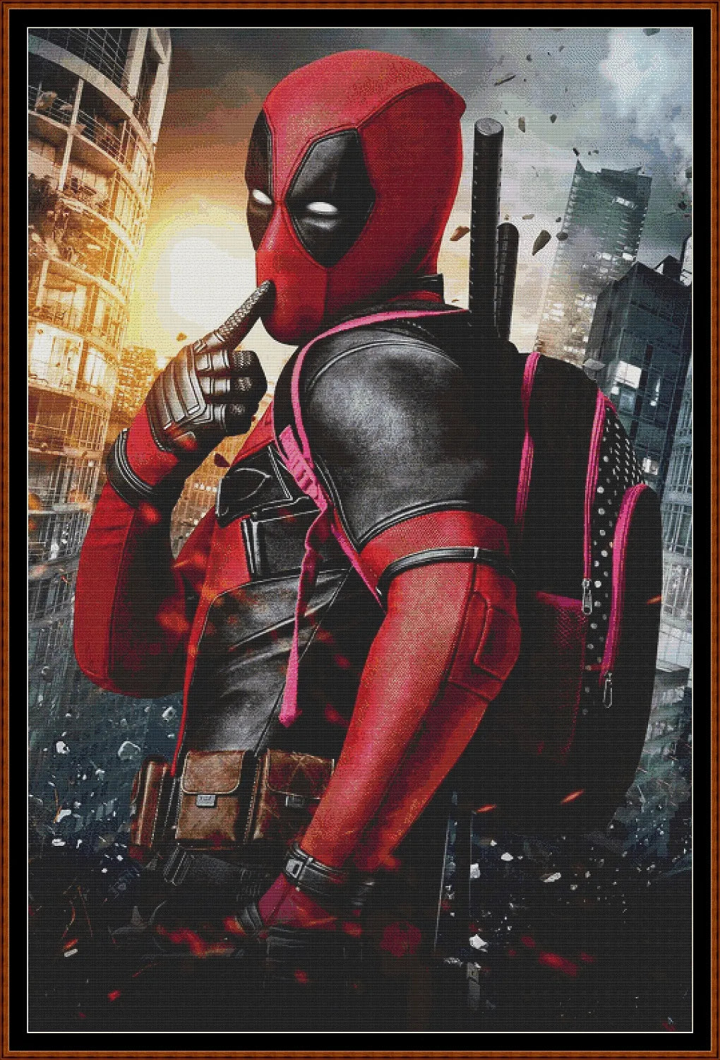 Deadpool cross stitch patterns expertly created by Sam Deadpool is a superhero pattern that comes as a full coverage pattern with no back-stitching. Additionally, Deadpool is available in 3 different design variations - cross stitch regular, regular extra colours & XL And each sale includes both B&W and colour charts