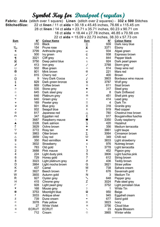 Deadpool cross stitch patterns expertly created by Sam Deadpool is a superhero pattern that comes as a full coverage pattern with no back-stitching. Additionally, Deadpool is available in 3 different design variations - cross stitch regular, regular extra colours & XL And each sale includes both B&W and colour charts