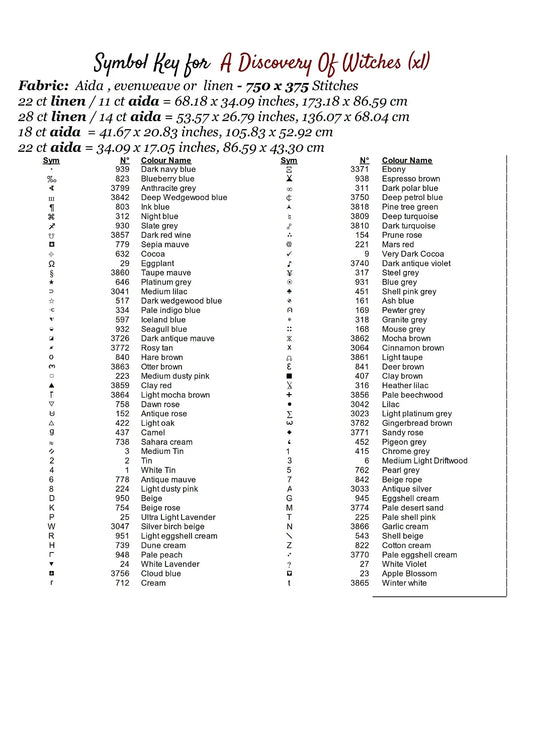 Expertly created patterns by Sam. - A Discovery Of Witches cross stitch patterns A Discovery Of Witches is a magical pattern that comes as a full coverage pattern with no back-stitching. Additionally, A Discovery Of Witches is available in 2 different design sizes - cross stitch XL & jumbo And each sale includes both B&W and colour charts