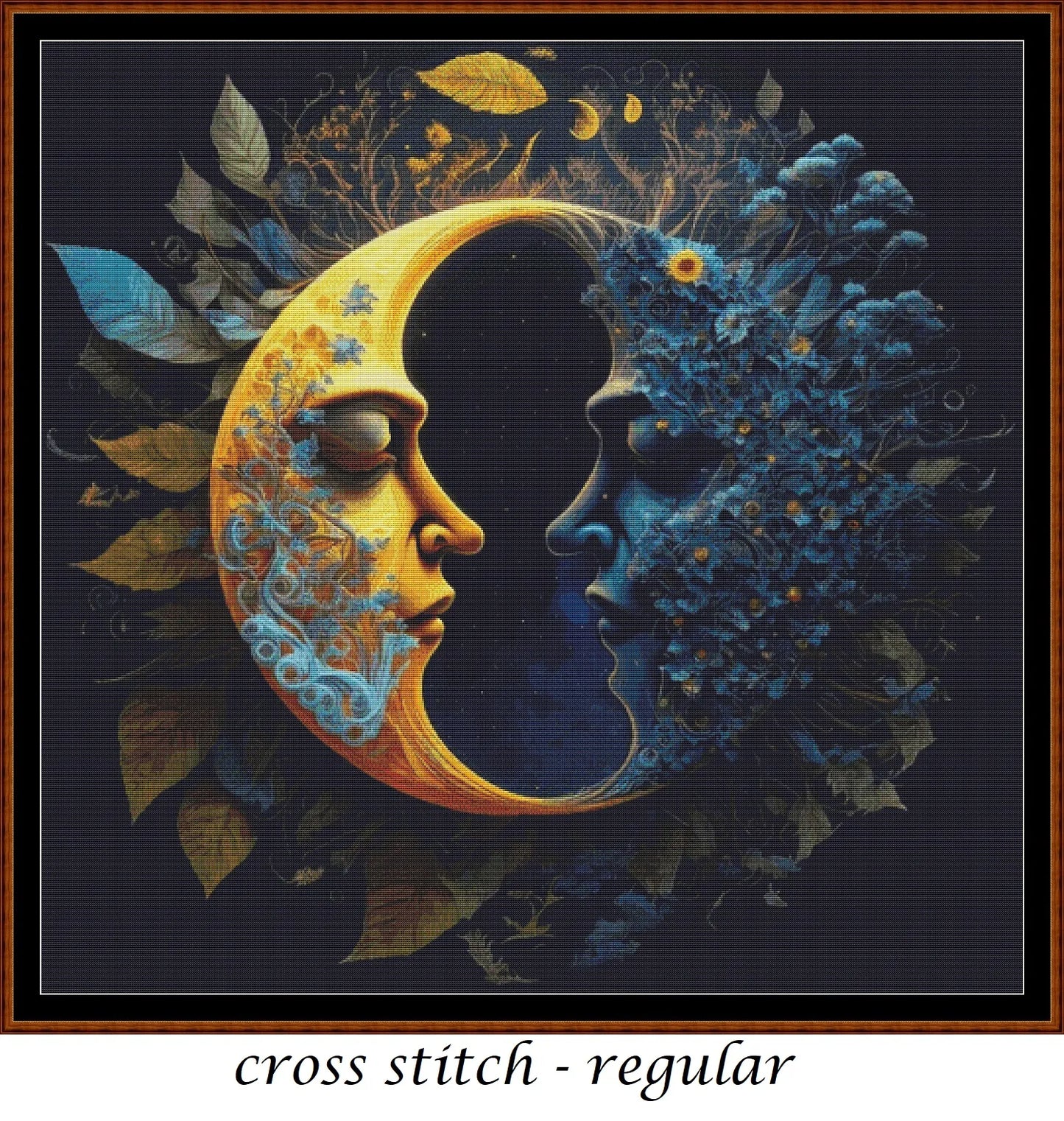 Two Halves Make A Whole cross stitch patterns are a sun and moon design expertly created from art by Gismi under Public Domain CC0 license