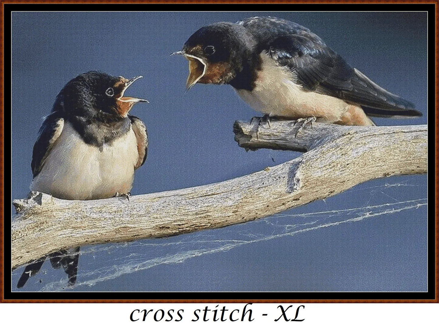 Angry Swallows cross stitch pattern is a garden bird design and is expertly created from art by sharkolot under Public Domain CC0 license