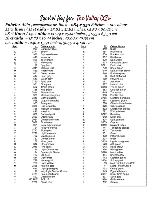 The Valley patterns are expertly created from art by Alan Frijins The Valley is a fantasy scene pattern that comes as a full coverage pattern with no back-stitching. Additionally, The Valley is available in 3 different design sizes - cross stitch small, regular & XL Each sale includes both B&W and colour charts