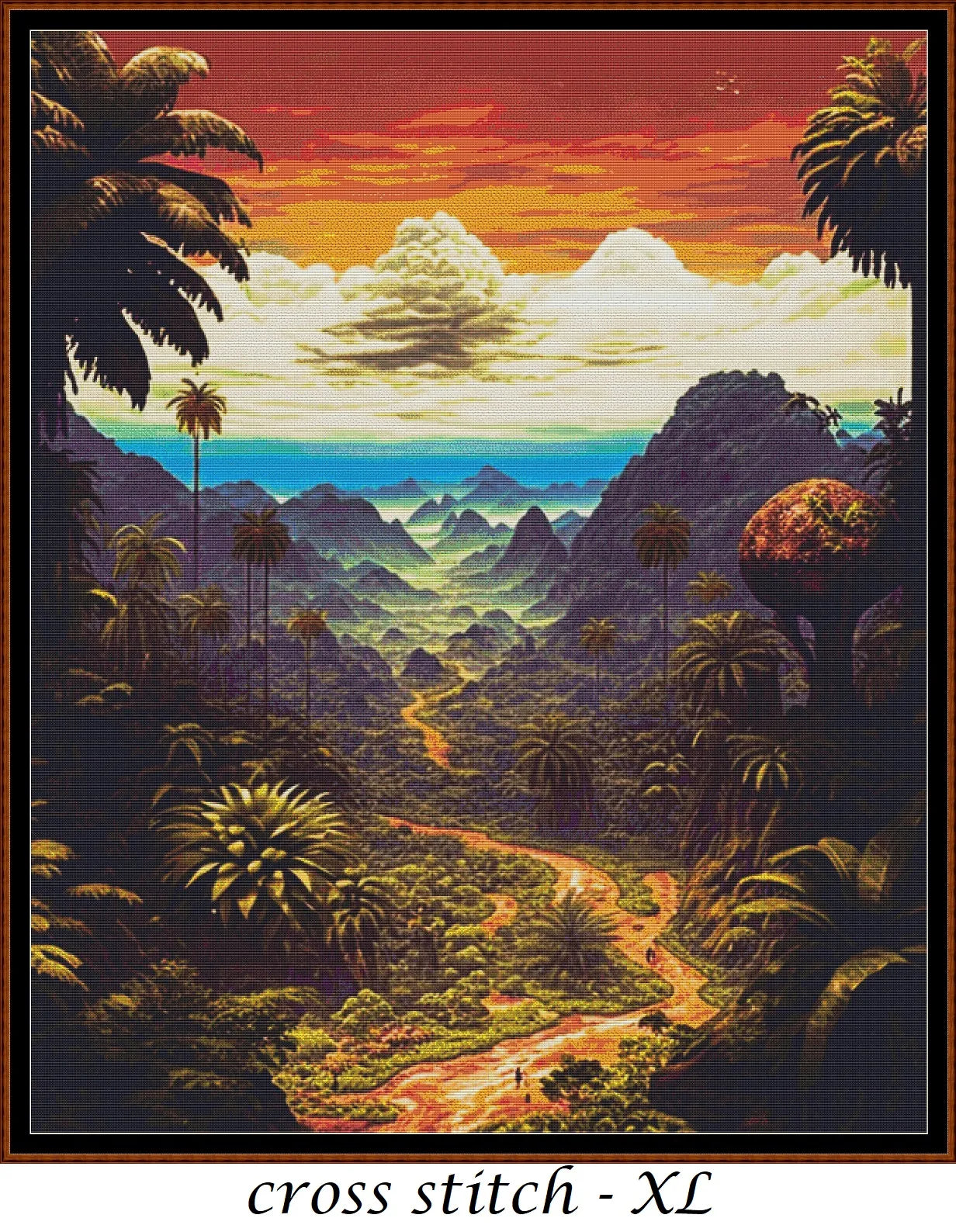 The Valley patterns are expertly created from art by Alan Frijins The Valley is a fantasy scene pattern that comes as a full coverage pattern with no back-stitching. Additionally, The Valley is available in 3 different design sizes - cross stitch small, regular & XL Each sale includes both B&W and colour charts