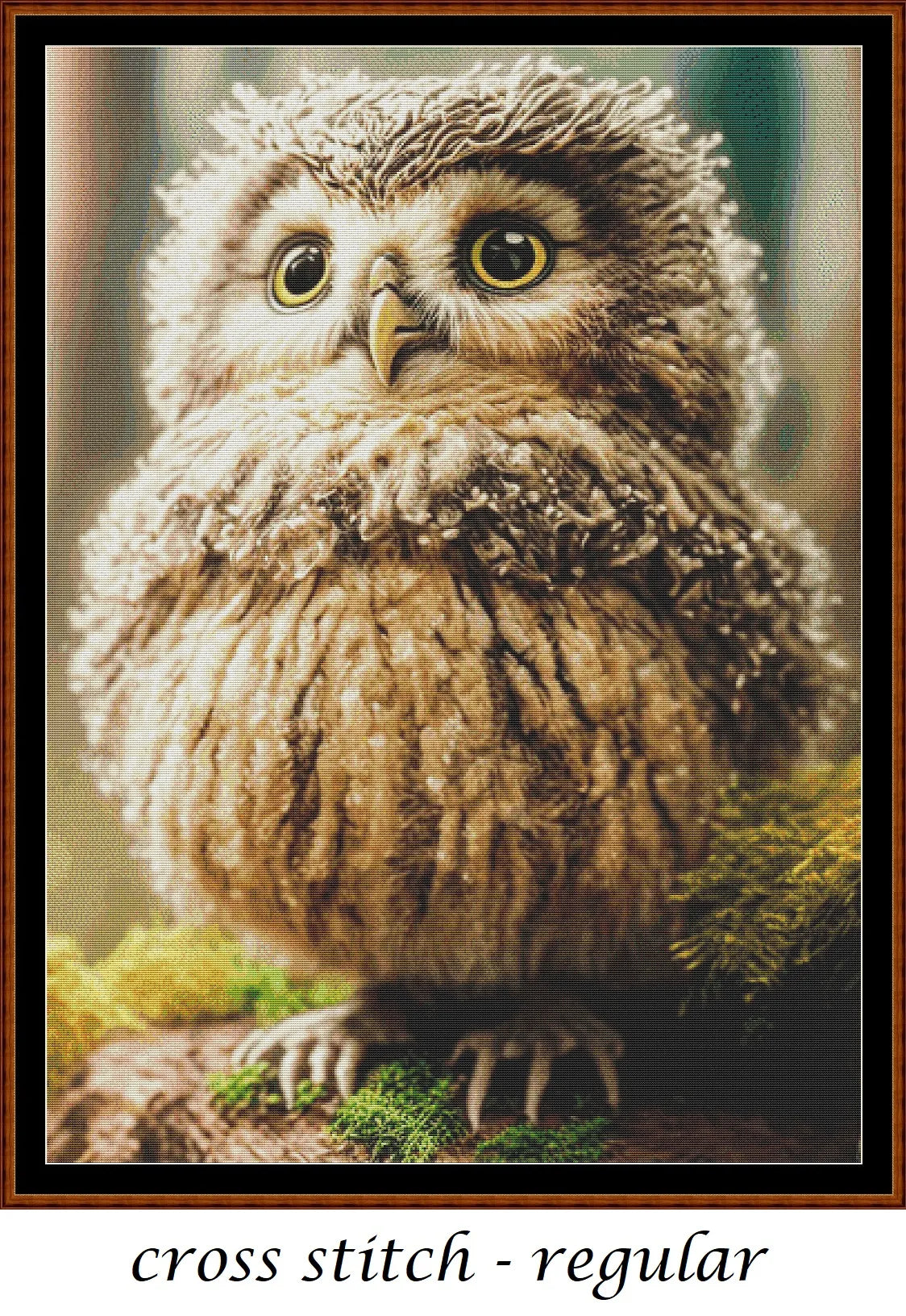 Forest Creatures - Owl patterns are expertly created from art by Alan Frijins under Public Domain CC0 license Forest Creatures - Owl is a fantasy bird pattern that comes as a full coverage pattern with no back-stitching. Additionally, Forest Creatures - Owl is available in 3 different design sizes - cross stitch small, regular & XL Each sale includes both B&W and colour charts
