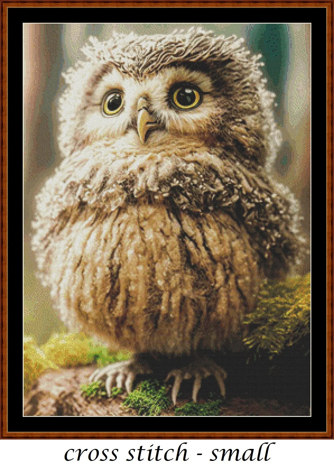 Forest Creatures - Owl patterns are expertly created from art by Alan Frijins under Public Domain CC0 license Forest Creatures - Owl is a fantasy bird pattern that comes as a full coverage pattern with no back-stitching. Additionally, Forest Creatures - Owl is available in 3 different design sizes - cross stitch small, regular & XL Each sale includes both B&W and colour charts