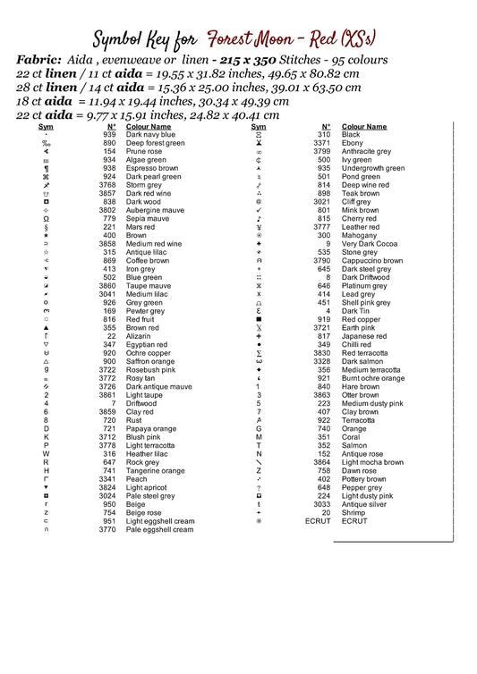 Forest Moon - Red patterns are expertly created from art by Marcia Figg (warlikeone) under Public Domain CC0 license Forest Moon - Red is a fantasy death pattern that comes as a full coverage pattern with no back-stitching.
