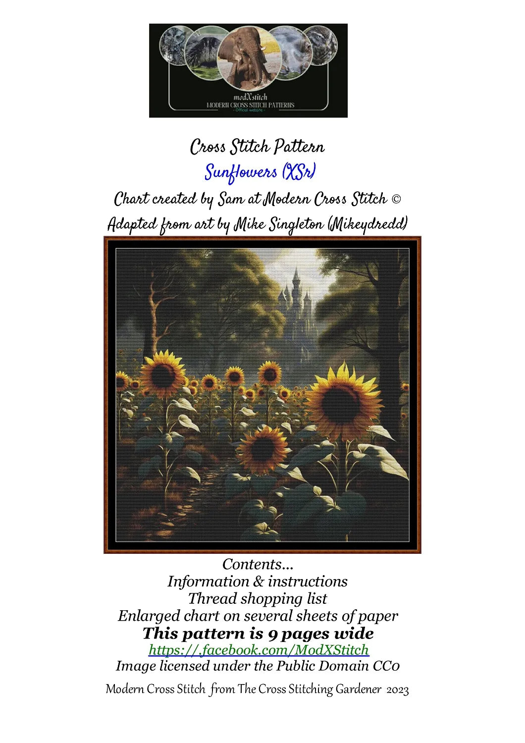 Expertly created from art by Mike Singleton, under Public Domain CC0 license, Sunflowers cross stitch patterns.
