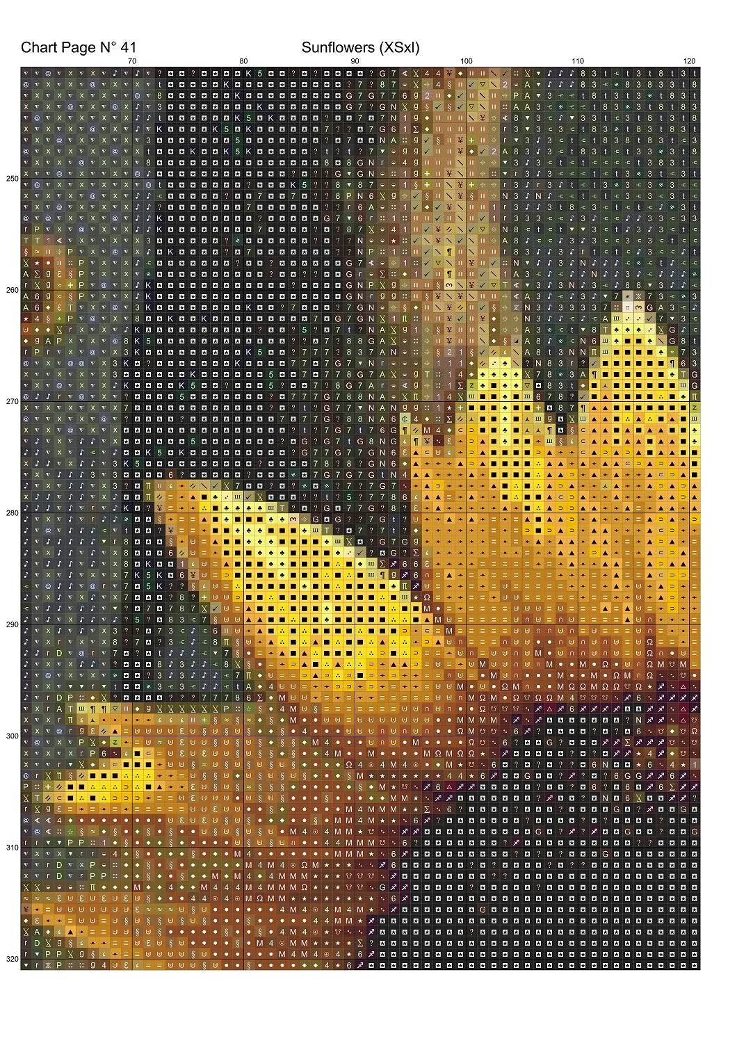 Expertly created from art by Mike Singleton, under Public Domain CC0 license, Sunflowers cross stitch patterns.