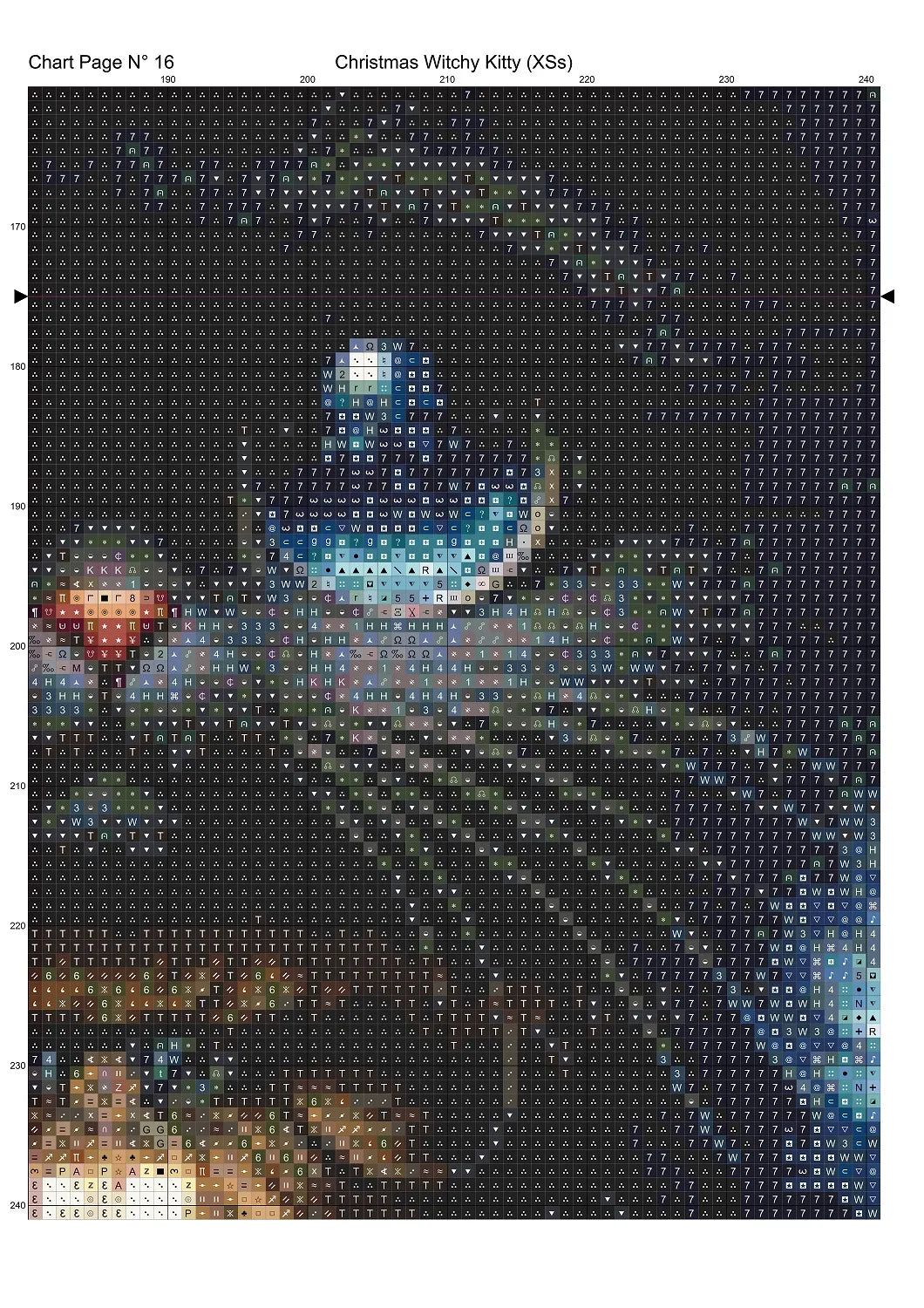 Expertly created from art by Bilal Bashir, under Public Domain CC0 license, Christmas Witchy Kitty cross stitch patterns.