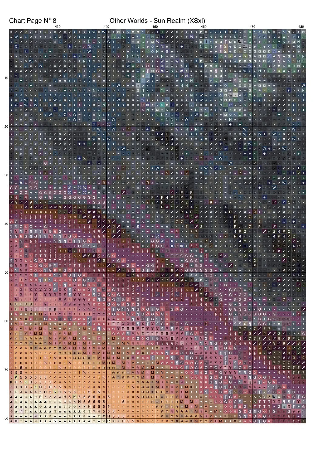 Expertly created from art by Alan Frijins, under Public Domain CC0 license, Other Worlds - Sun Realm cross stitch patterns.