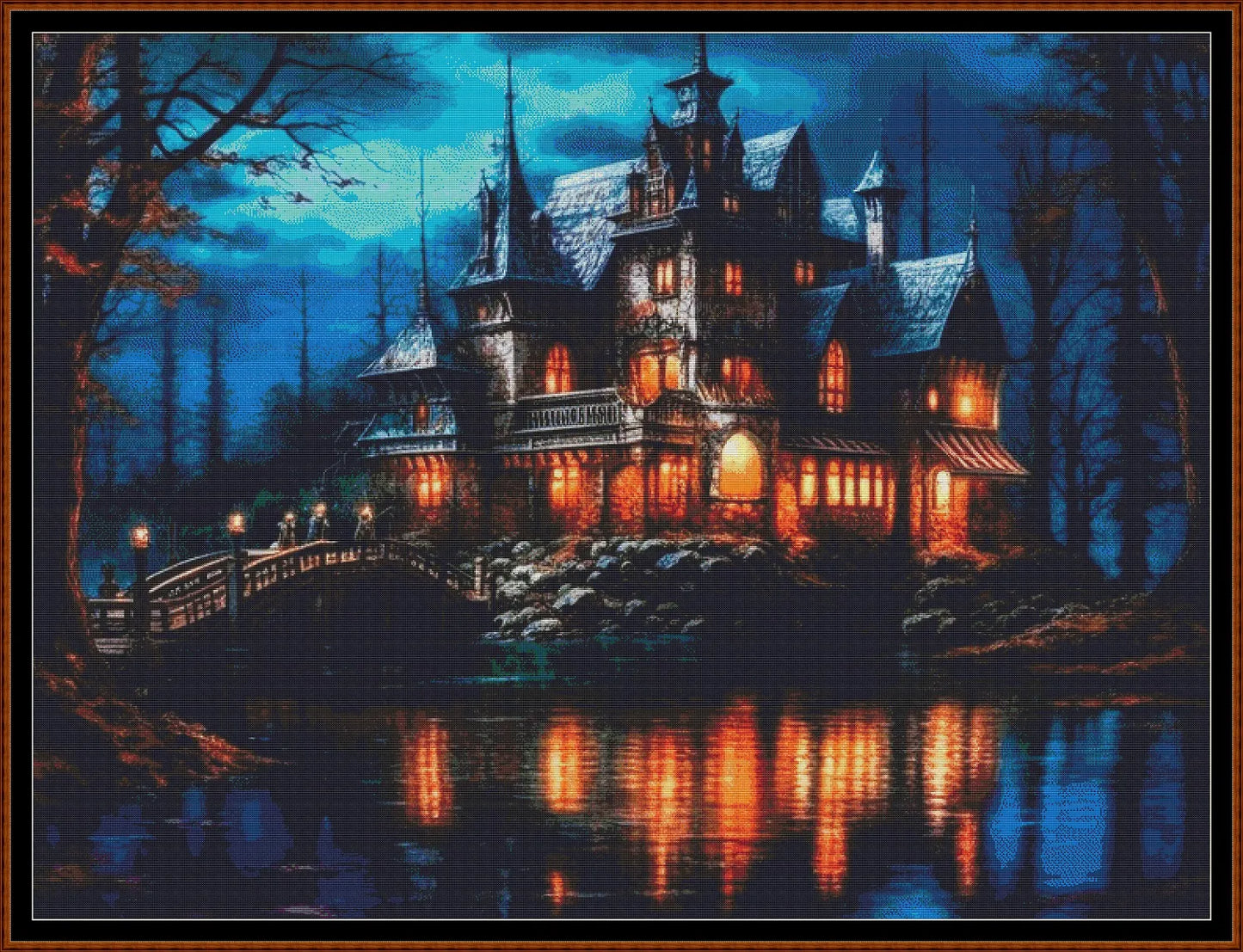 Expertly created from art by Alan Frijins, under Public Domain CC0 license, River Castle cross stitch patterns.