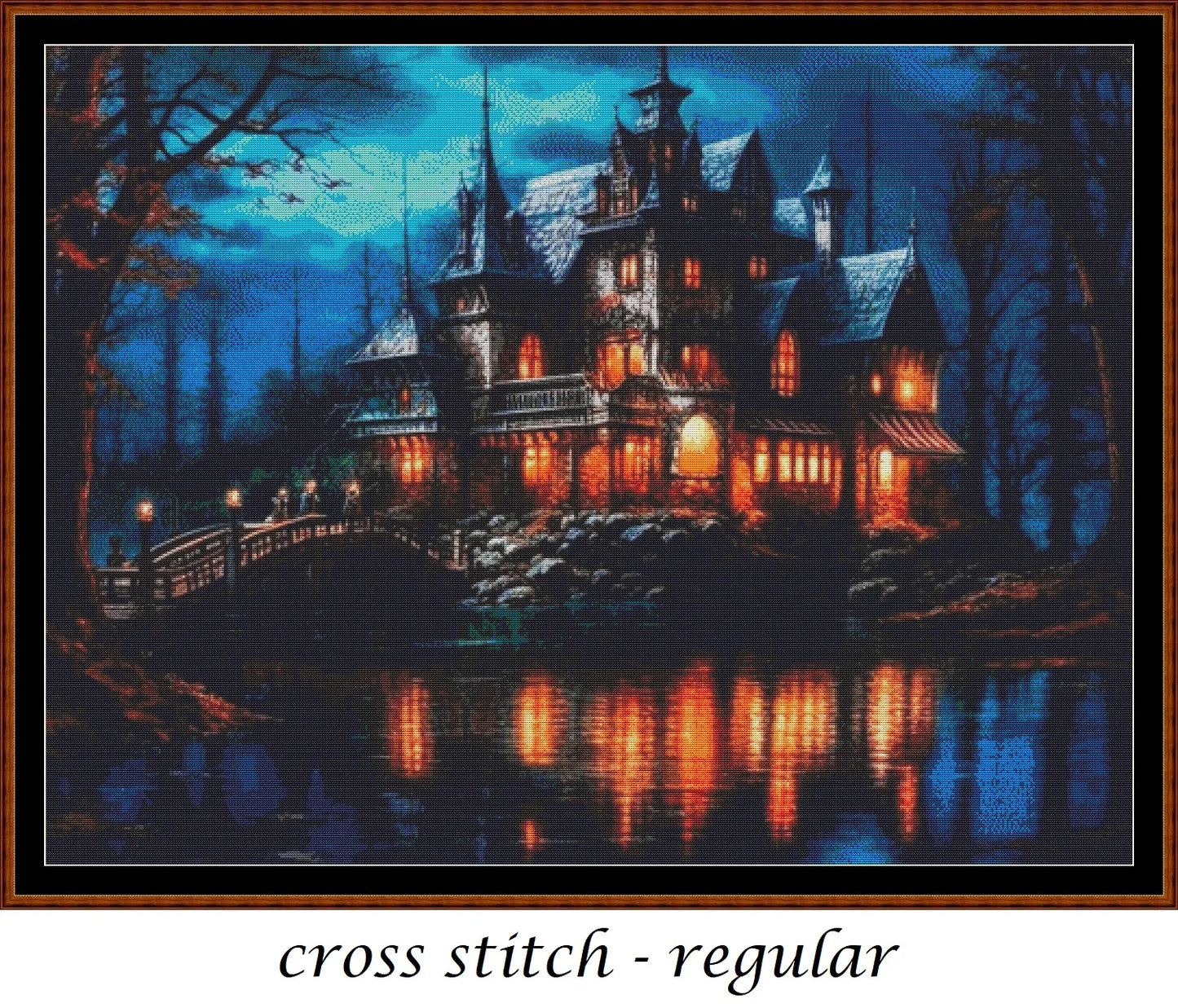 Expertly created from art by Alan Frijins, under Public Domain CC0 license, River Castle cross stitch patterns.