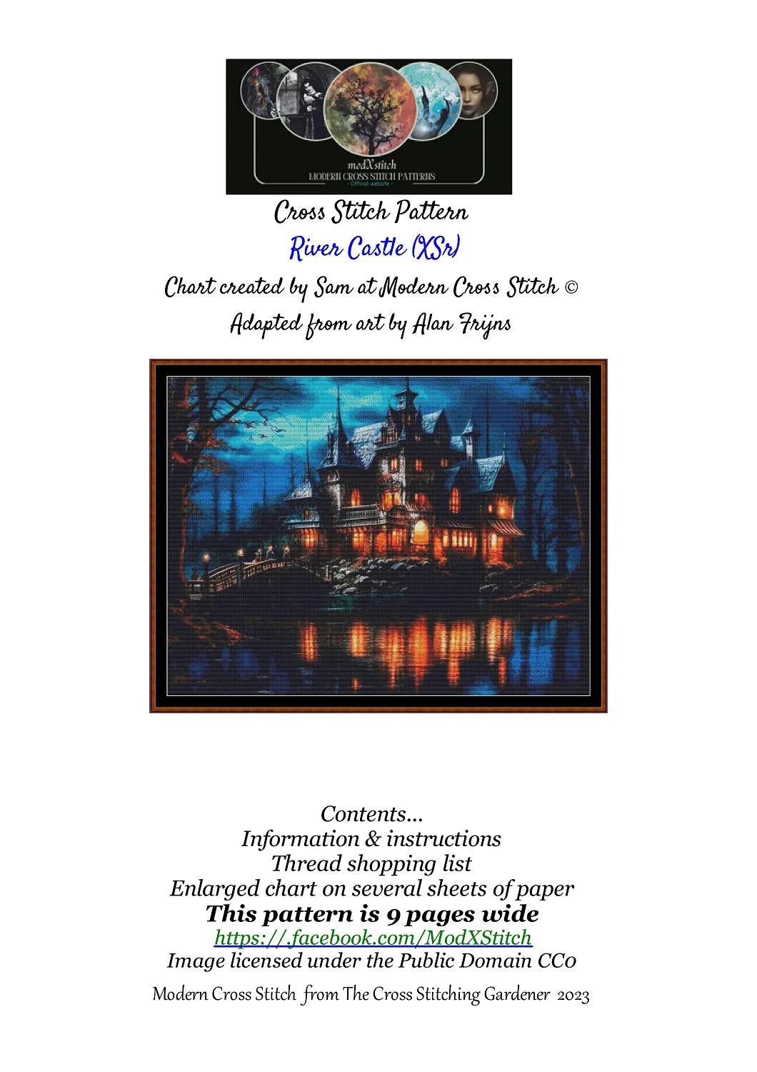 Expertly created from art by Alan Frijins, under Public Domain CC0 license, River Castle cross stitch patterns.