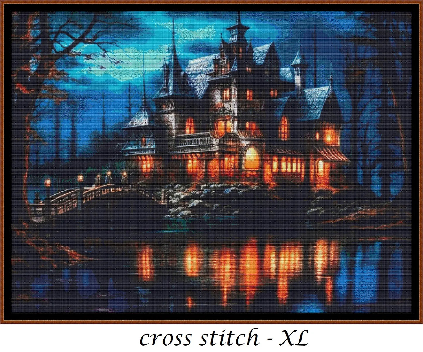 Expertly created from art by Alan Frijins, under Public Domain CC0 license, River Castle cross stitch patterns.