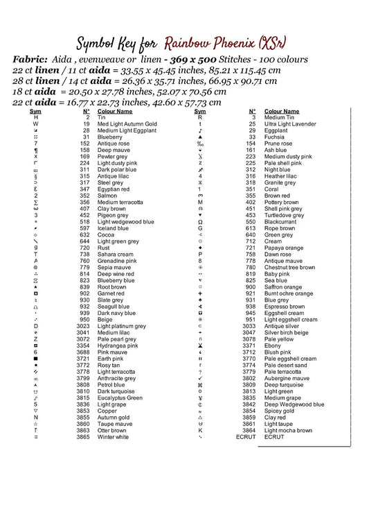 Expertly created from art by Nanne Tiggelman, under Public Domain CC0 license, Rainbow Phoenix cross stitch patterns.