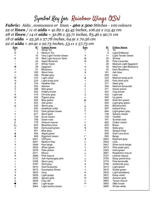 Expertly created from art by Nanne Tiggelman, under Public Domain CC0 license, Rainbow Wings cross stitch patterns.