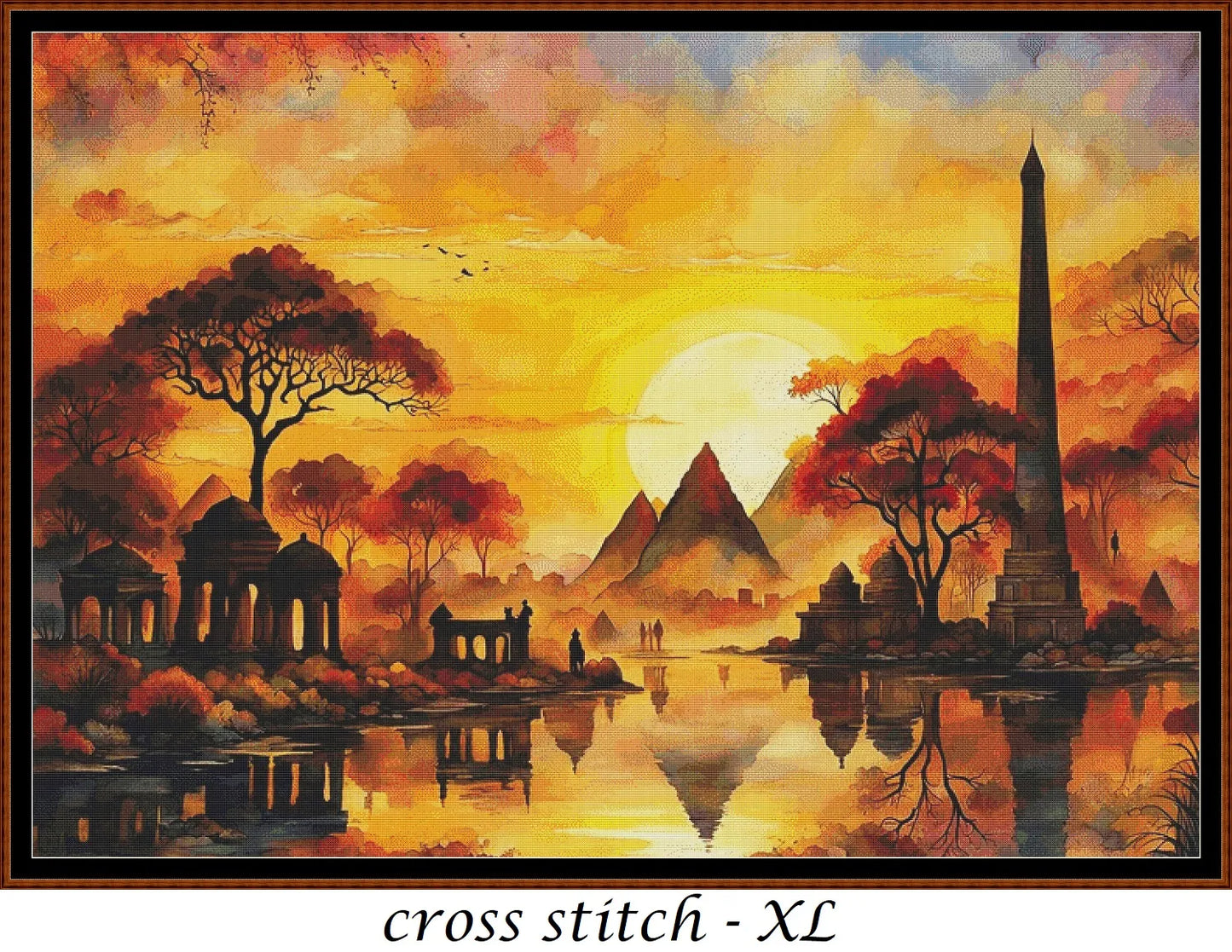 Expertly created from art by Nanne Tiggelman, under Public Domain CC0 license, Monuments cross stitch patterns. Monuments is a fantasy scene cross stitch pattern that comes as a full coverage pattern with no back-stitching. Monuments is available in 2 different design sizes - cross stitch regular & XL And each sale includes both B&W and colour charts