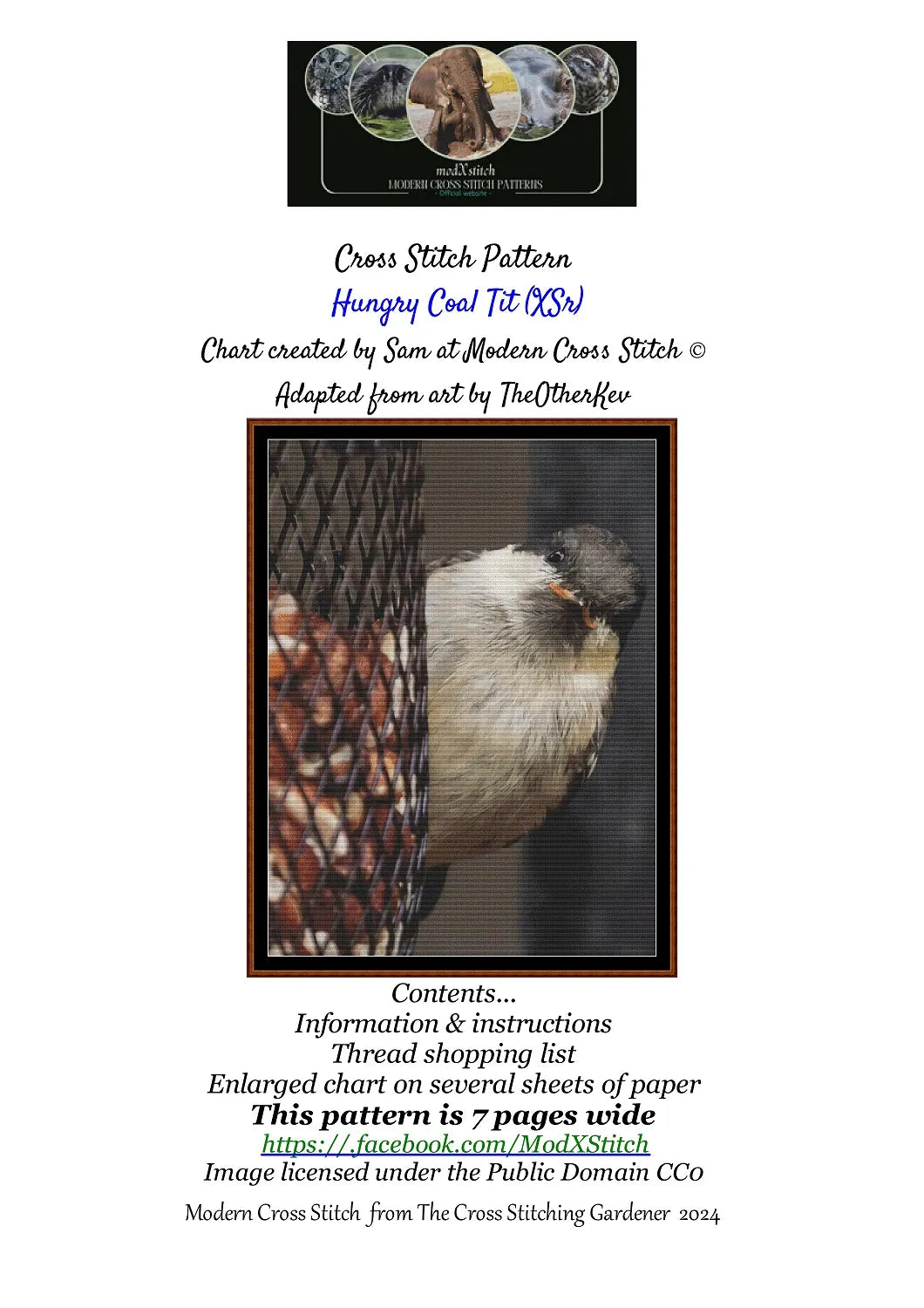 Hungry Coal Tit is a bird pattern that comes as a full coverage pattern with no back-stitching. Additionally, Hungry Coal Tit is available in 2 different design sizes - cross stitch regular & XL And each sale includes both B&W and colour charts