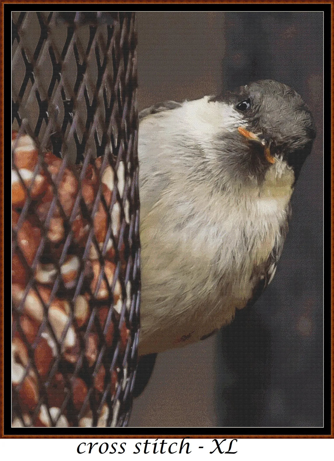 Hungry Coal Tit is a bird pattern that comes as a full coverage pattern with no back-stitching. Additionally, Hungry Coal Tit is available in 2 different design sizes - cross stitch regular & XL And each sale includes both B&W and colour charts