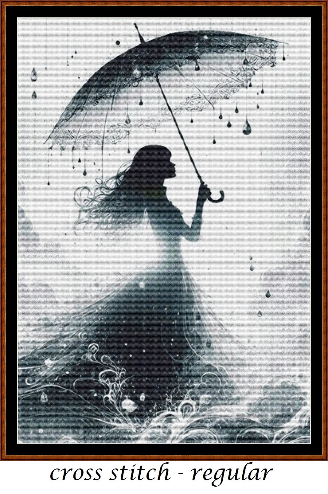 Expertly created from art by Asayuki, under Public Domain CC0 license, In The Rain patterns. In The Rain is a fantasy pattern that comes as a full coverage pattern with no back-stitching. Additionally, In The Rain is available in 2 different design sizes - cross stitch regular & XL And each sale includes both B&W and colour charts