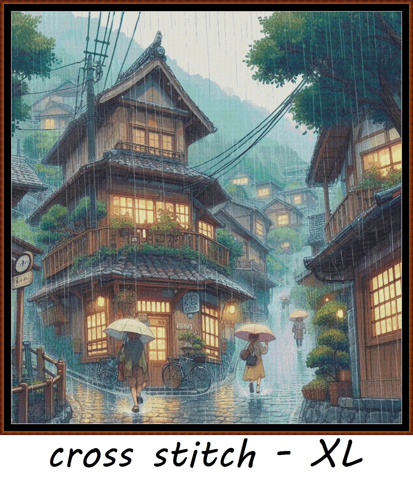 Expertly created from art by Asayuki, under Public Domain CC0 license, Rainy Walk patterns. Rainy Walk is a fantasy oriental village pattern that comes as a full coverage pattern with no back-stitching. Additionally, Rainy Walk is available in 2 different design sizes - cross stitch regular & XL And each sale includes both B&W and colour charts