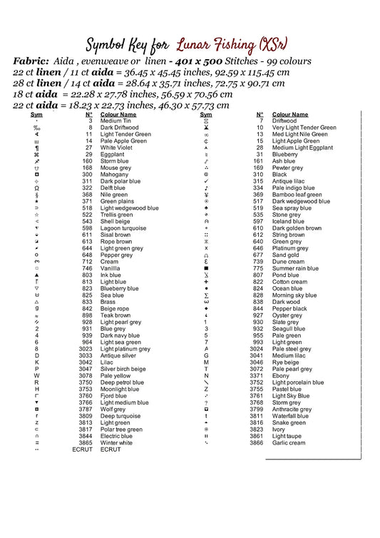 Expertly created from art by Asayuki, under Public Domain CC0 license, Lunar Fishing patterns. Lunar Fishing is a fantasy scene pattern that comes as a full coverage pattern with no back-stitching. Additionally, Lunar Fishing is available in 2 different design sizes - cross stitch regular & XL And each sale includes both B&W and colour charts