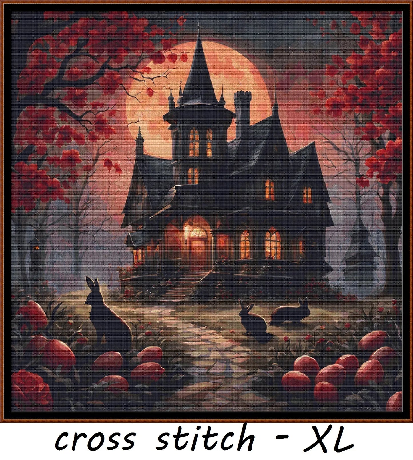Expertly created from art by CrimsonMystique, under Public Domain CC0 license, Red Moon patterns. Red Moon is a witch pattern that comes as a full coverage pattern with no back-stitching. Additionally, Red Moon is available in 2 different design sizes - cross stitch regular & XL And each sale includes both B&W and colour charts