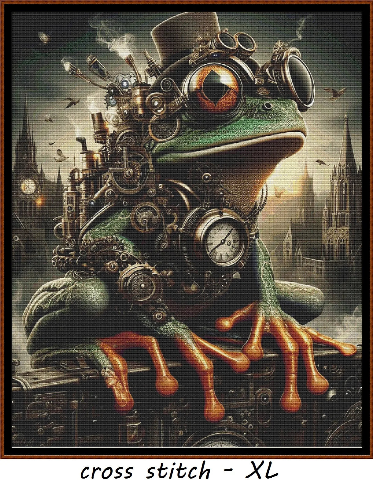 Expertly created from art by Lisa Yount, under Public Domain CC0 license, Steampunk Frog patterns. Steampunk Frog is a fantasy amphibian pattern that comes as a full coverage pattern with no back-stitching. Additionally, Steampunk Frog is available in 2 different design sizes - cross stitch regular & XL And each sale includes both B&W and colour charts