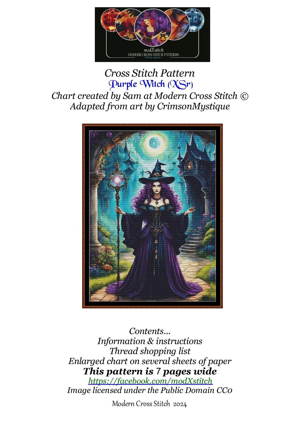 Expertly created from art by CrimsonMystique, under Public Domain CC0 license, Purple Witch patterns. Purple Witch is an art cat cross stitch pattern that comes as a full coverage pattern with no back-stitching. Additionally, Purple Witch is available in 2 different design sizes - cross stitch regular & XL And each sale includes both B&W and colour charts