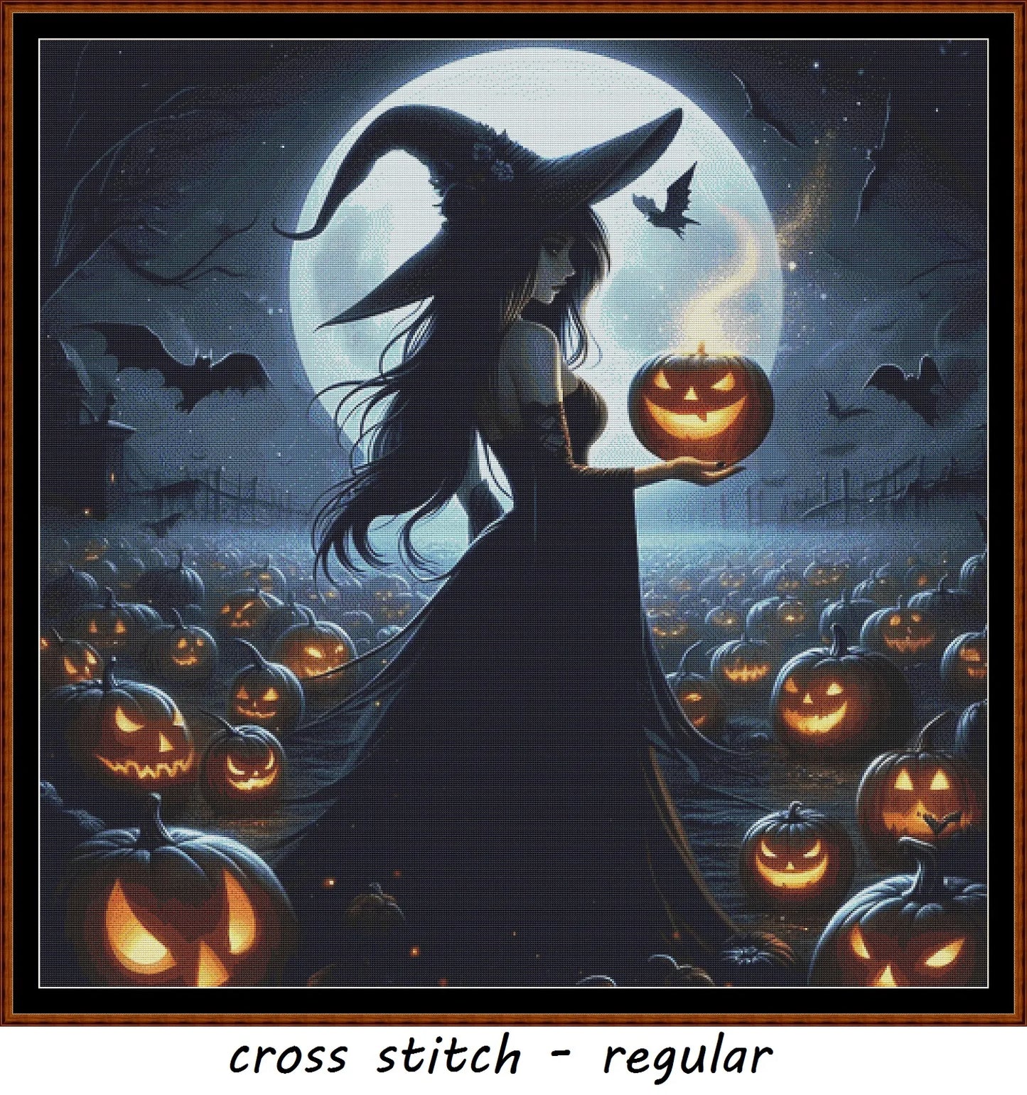 Expertly created from art by Mia-Maria Wikström, under Public Domain CC0 license, Pumpkin Witch patterns. Pumpkin Witch is an art cat cross stitch pattern that comes as a full coverage pattern with no back-stitching. Additionally, Pumpkin Witch is available in 2 different design sizes - cross stitch regular & XL And each sale includes both B&W and colour charts