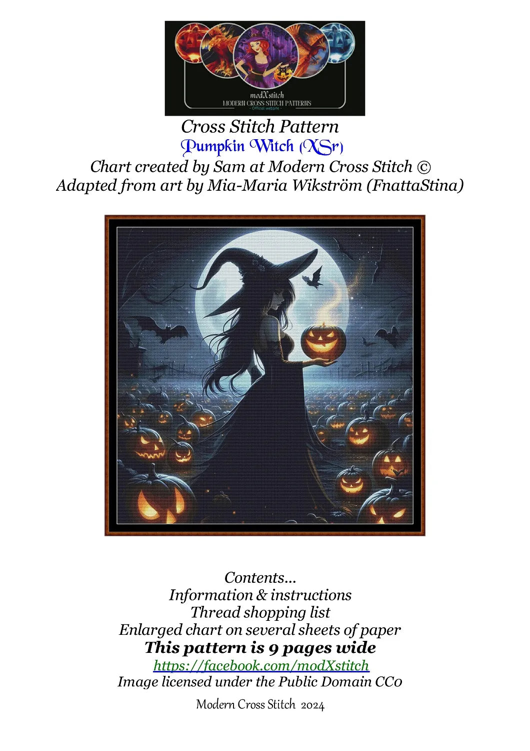Expertly created from art by Mia-Maria Wikström, under Public Domain CC0 license, Pumpkin Witch patterns. Pumpkin Witch is an art cat cross stitch pattern that comes as a full coverage pattern with no back-stitching. Additionally, Pumpkin Witch is available in 2 different design sizes - cross stitch regular & XL And each sale includes both B&W and colour charts