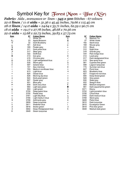 Expertly created from art by Marcia Figg, under Public Domain CC0 license, Forest Moon - Blue patterns. Forest Moon - Blue is a dark fantasy cross stitch pattern that comes as a full coverage pattern with no back-stitching. Additionally, Forest Moon - Blue is available in 2 different design sizes - cross stitch regular & XL And each sale includes both B&W and colour charts