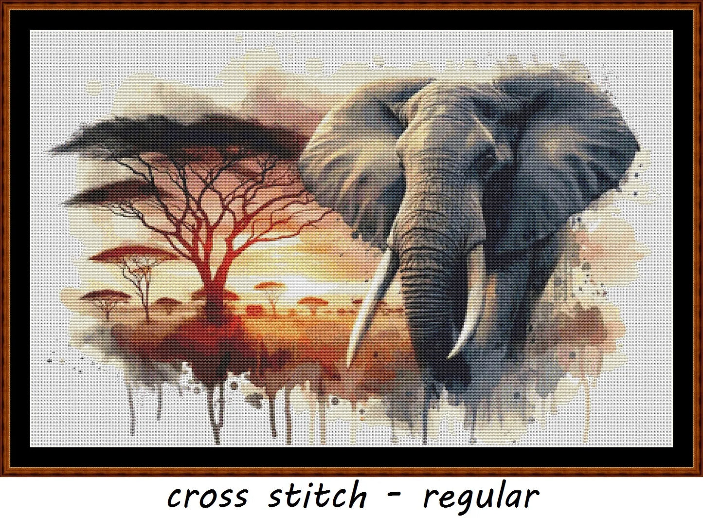 Expertly created from art by David Clode, under Public Domain CC0 license, Watercolours - Elephant patterns. Watercolours - Elephant is an art cat cross stitch pattern that comes as a non-full coverage pattern with no back-stitching. Additionally, Watercolours - Elephant is available in 2 different design sizes - cross stitch regular & XL And each sale includes both B&W and colour charts