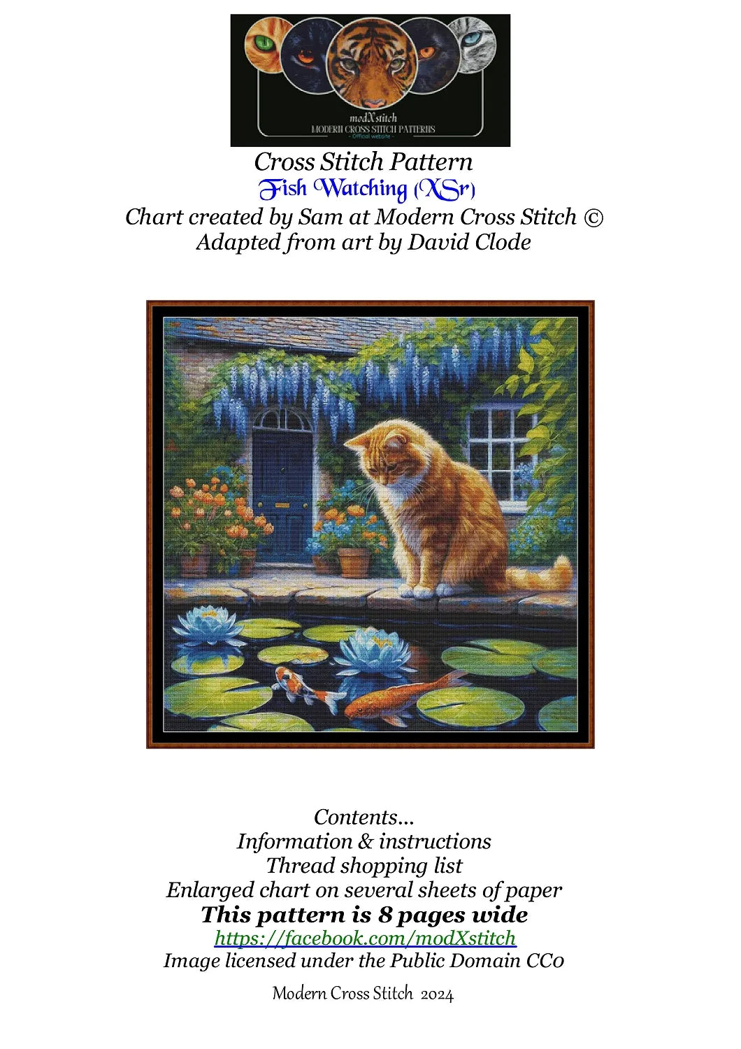 Expertly created from art by David Clode, under Public Domain CC0 license, Fish Watching patterns. Fish Watching is an art cat cross stitch pattern that comes as a full coverage pattern with no back-stitching. Additionally, Fish Hunting is available in 2 different design sizes - cross stitch regular & XL And each sale includes both B&W and colour charts