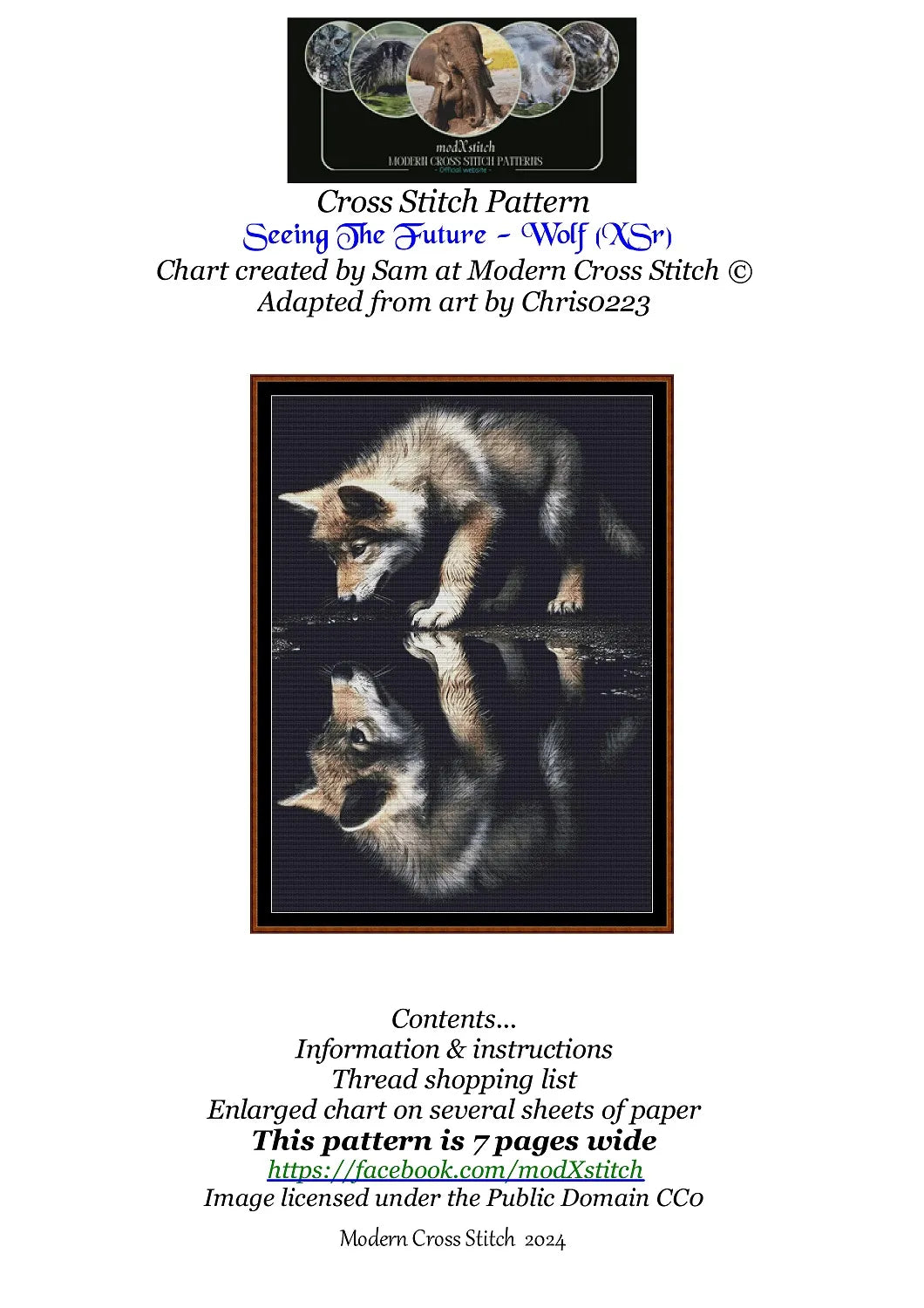 Expertly created from art by Chris0223, under Public Domain CC0 license, Wolf Seeing the Future patterns. Wolf Seeing the Future is a stunning canine cross stitch pattern that comes as a full coverage pattern with no back-stitching. Additionally, Wolf Seeing the Future is available in 2 different design sizes - cross stitch regular & XL And each sale includes both B&W and colour charts
