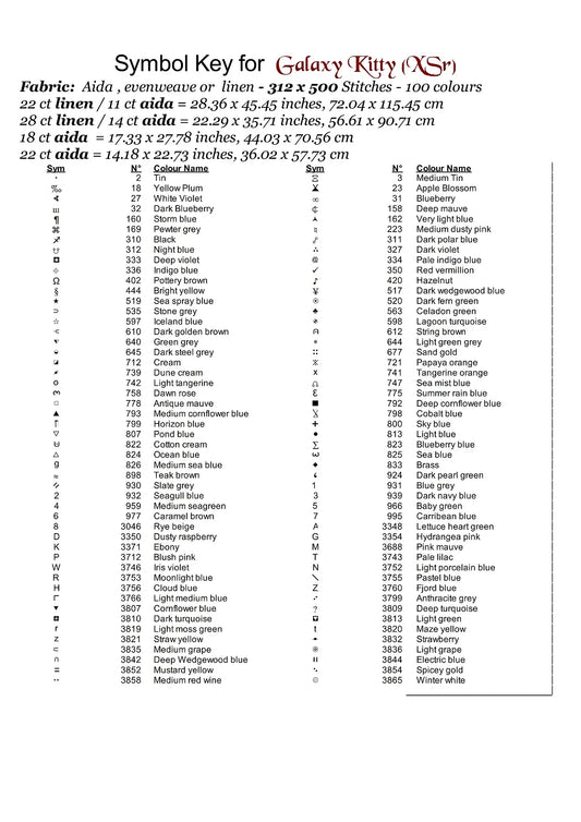 Expertly created from art by Busra Akpolat, under Public Domain CC0 license, Galaxy Kitty patterns. Galaxy Kitty is a beautiful cat cross stitch pattern that comes as a full coverage pattern with no back-stitching. Additionally, Galaxy Kitty is available in 2 different design sizes - cross stitch regular & XL And each sale includes both B&W and colour charts