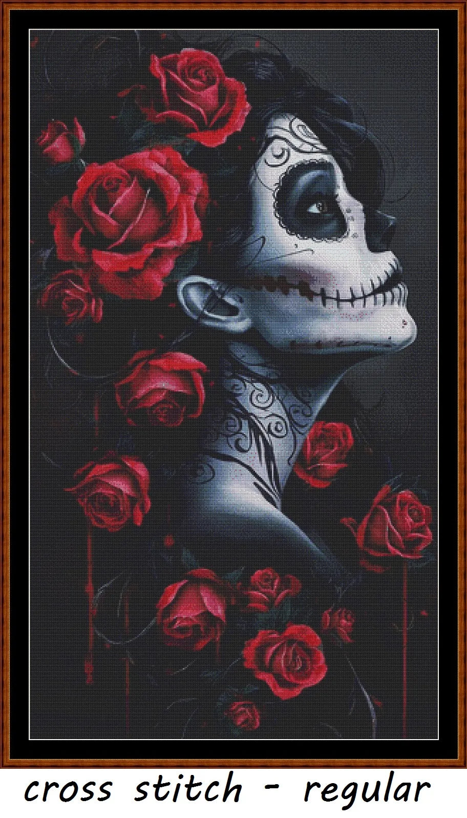 Expertly created from art by Boris Rager, under Public Domain CC0 license, La Catrina patterns. La Catrina is a beautiful sugar skull cross stitch pattern that comes as a full coverage pattern with no back-stitching. Additionally,La Catrina is available in 2 different design sizes - cross stitch regular & XL And each sale includes both B&W and colour charts