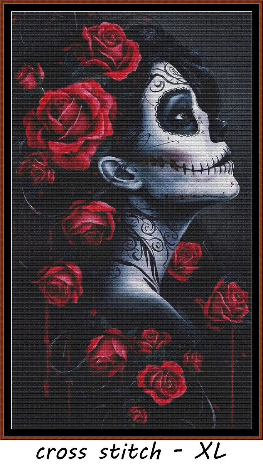 Expertly created from art by Boris Rager, under Public Domain CC0 license, La Catrina patterns. La Catrina is a beautiful sugar skull cross stitch pattern that comes as a full coverage pattern with no back-stitching. Additionally,La Catrina is available in 2 different design sizes - cross stitch regular & XL And each sale includes both B&W and colour charts