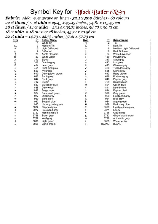 Black Butler cross stitch pattern conceived and expertly created by Sam.