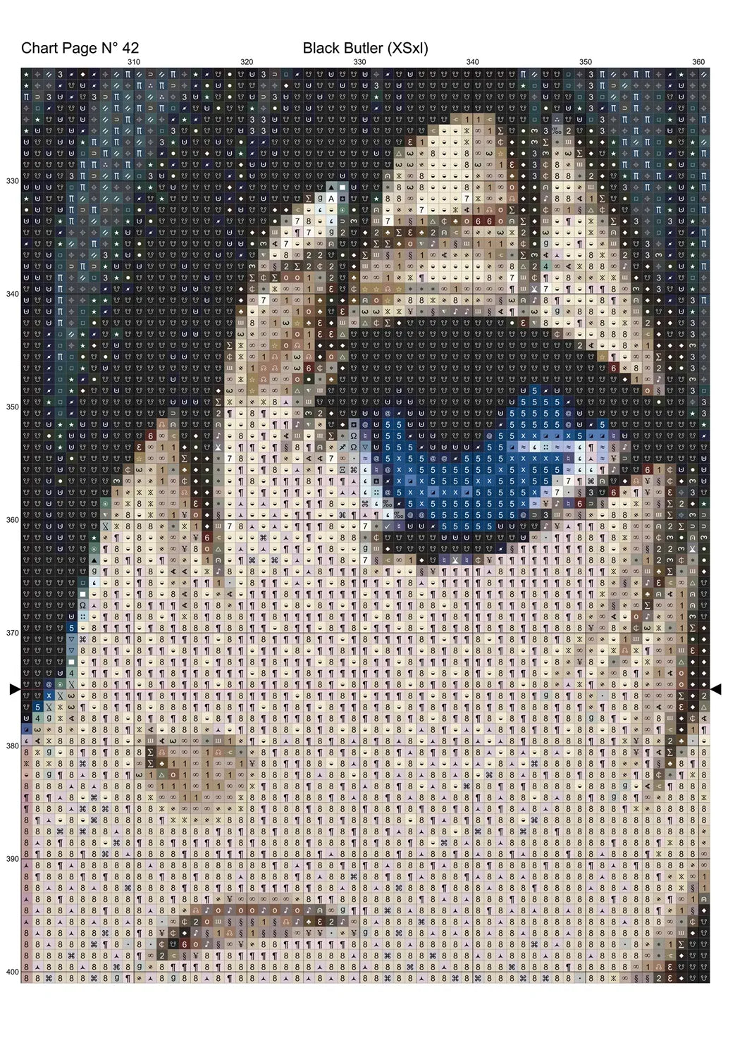 Black Butler cross stitch pattern conceived and expertly created by Sam.
