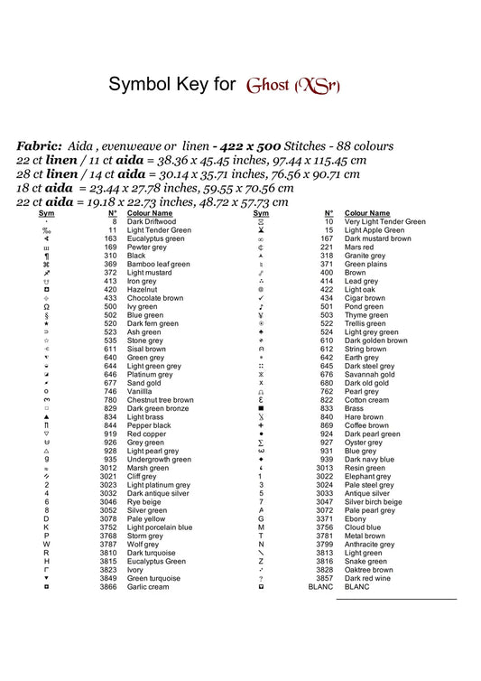 Ghost cross stitch pattern conceived and expertly created by Sam. Inspired by art created by Barbara (BarBus) covered under the Public Domain CC0 license. Ghost is a scarey cross stitch pattern that comes as a full coverage pattern with no back-stitching. Additionally, Ghost is available in 2 different design sizes - cross stitch regular & XL And each sale includes both B&W and colour charts