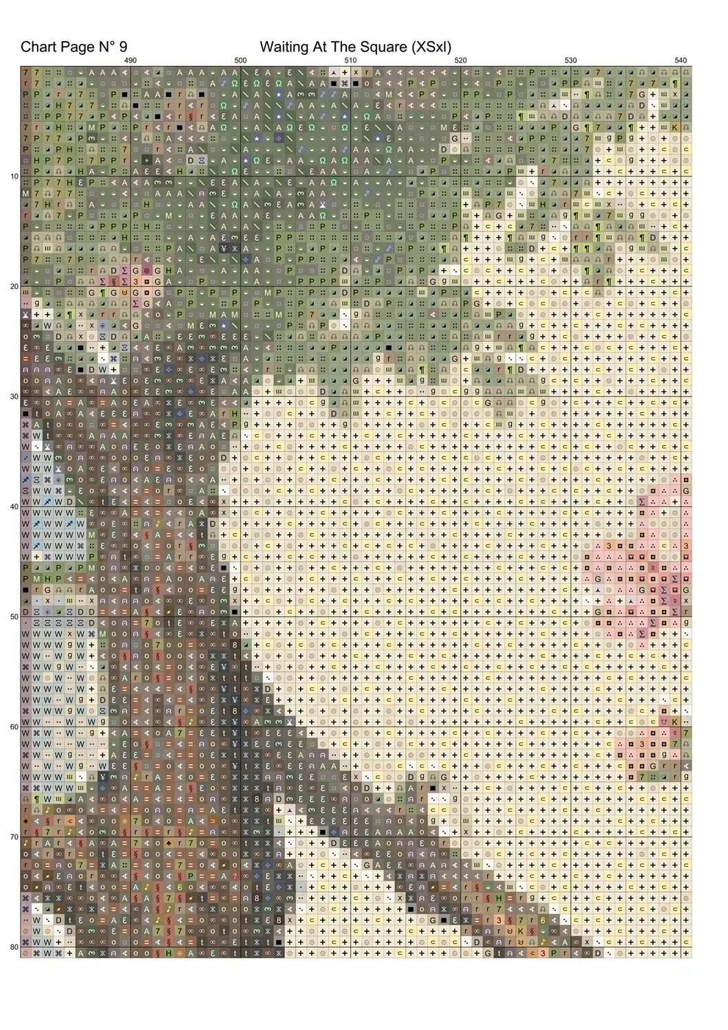 Waiting At The Square Oriental cross stitch pattern A unique and exclusive design to modXstitch, conceived and expertly created with the help of AI, by Sam. Waiting At The Square is an Oriental-style cross stitch pattern that comes as a full coverage pattern with absolutely no back-stitching or pesky half-stitches. Also, Waiting At The Square is available in 2 different design sizes - cross stitch regular & XL And each sale includes both B&W and colour charts