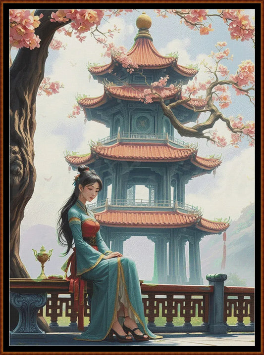 Still Waiting Oriental cross stitch pattern A unique and exclusive design to modXstitch, conceived and expertly created with the help of AI, by Sam. Still Waiting is an Oriental-style cross stitch pattern that comes as a full coverage pattern with absolutely no back-stitching or pesky half-stitches. Also, Still Waiting is available in 2 different design sizes - cross stitch regular & XL And each sale includes both B&W and colour charts