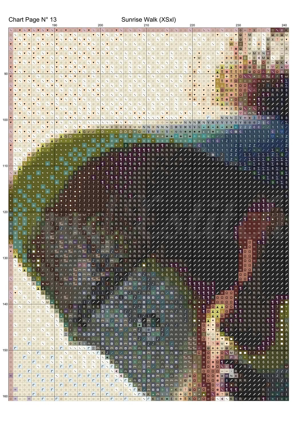 Sunrise Walk cross stitch pattern A unique and exclusive design to modXstitch, conceived and expertly created with the help of AI, by Sam. Sunrise Walk is a fantasy witch style cross stitch pattern that comes as a full coverage pattern with absolutely no back-stitching or pesky half-stitches. Also, Sunrise Walk is available in 2 different design sizes - cross stitch regular & XL And each sale includes both B&W and colour charts